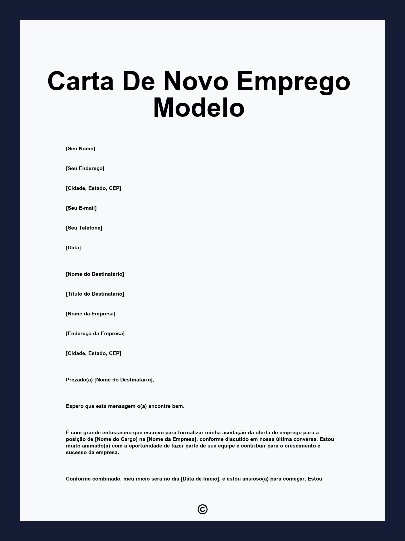 Carta De Novo Emprego Modelo