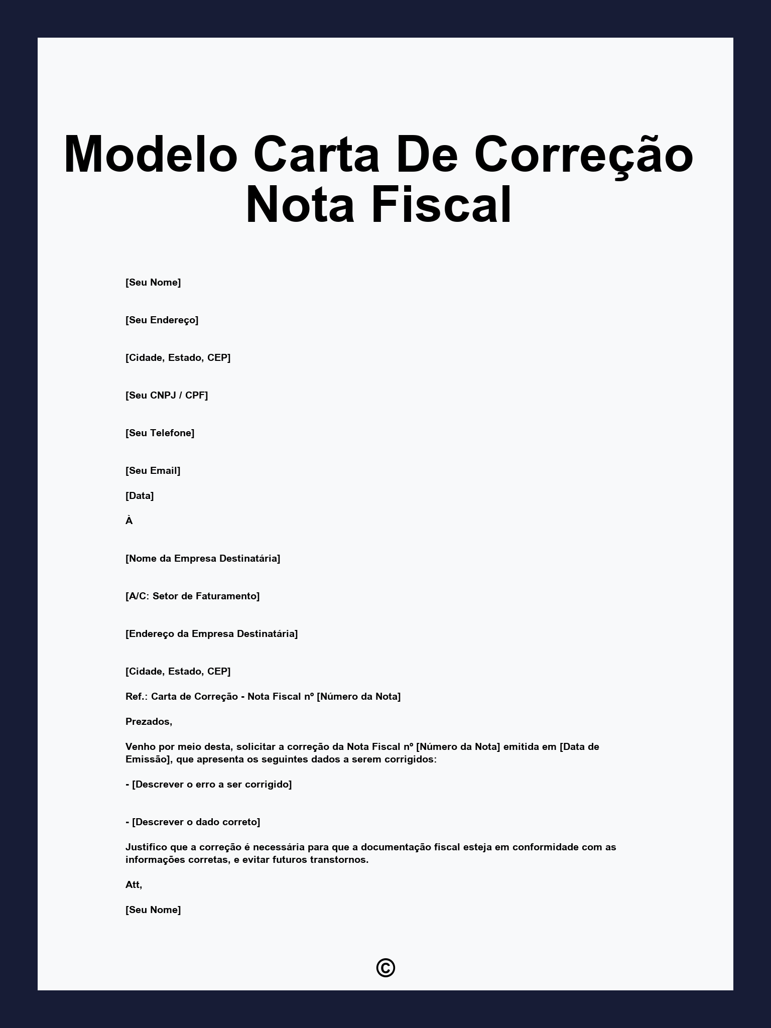 Modelo Carta De Correção Nota Fiscal
