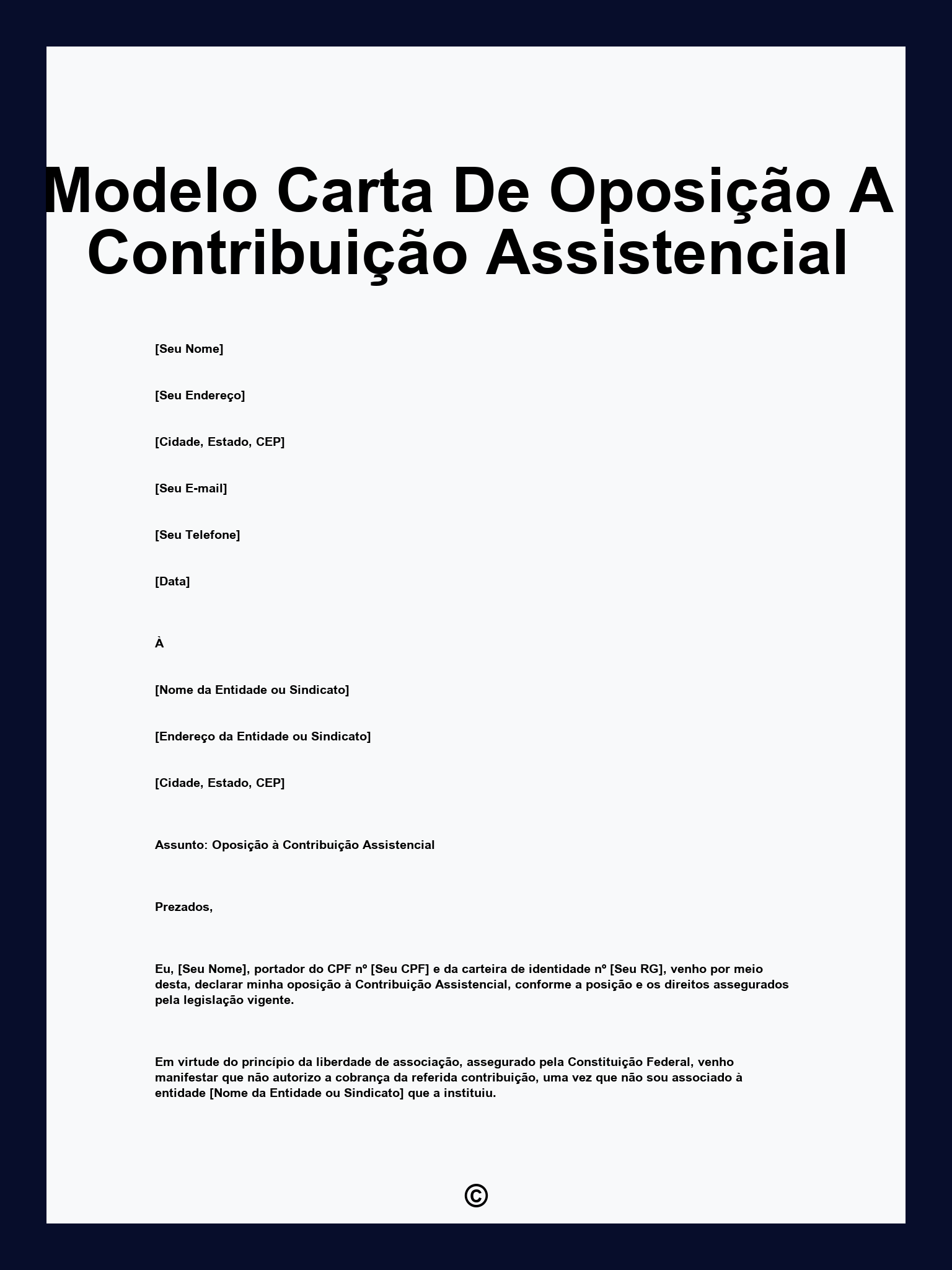 Modelo Carta De Oposição A Contribuição Assistencial