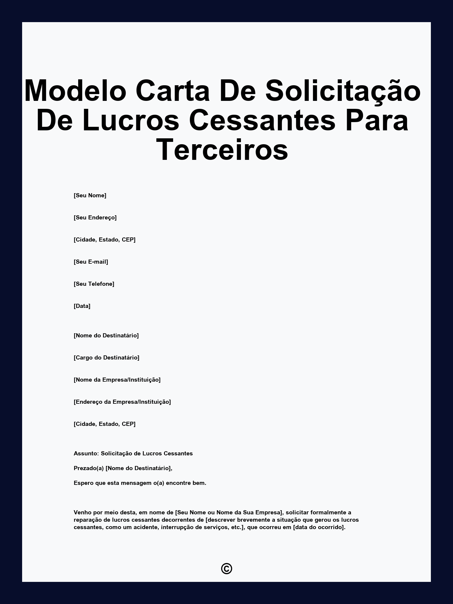 Modelo Carta De Solicitação De Lucros Cessantes Para Terceiros