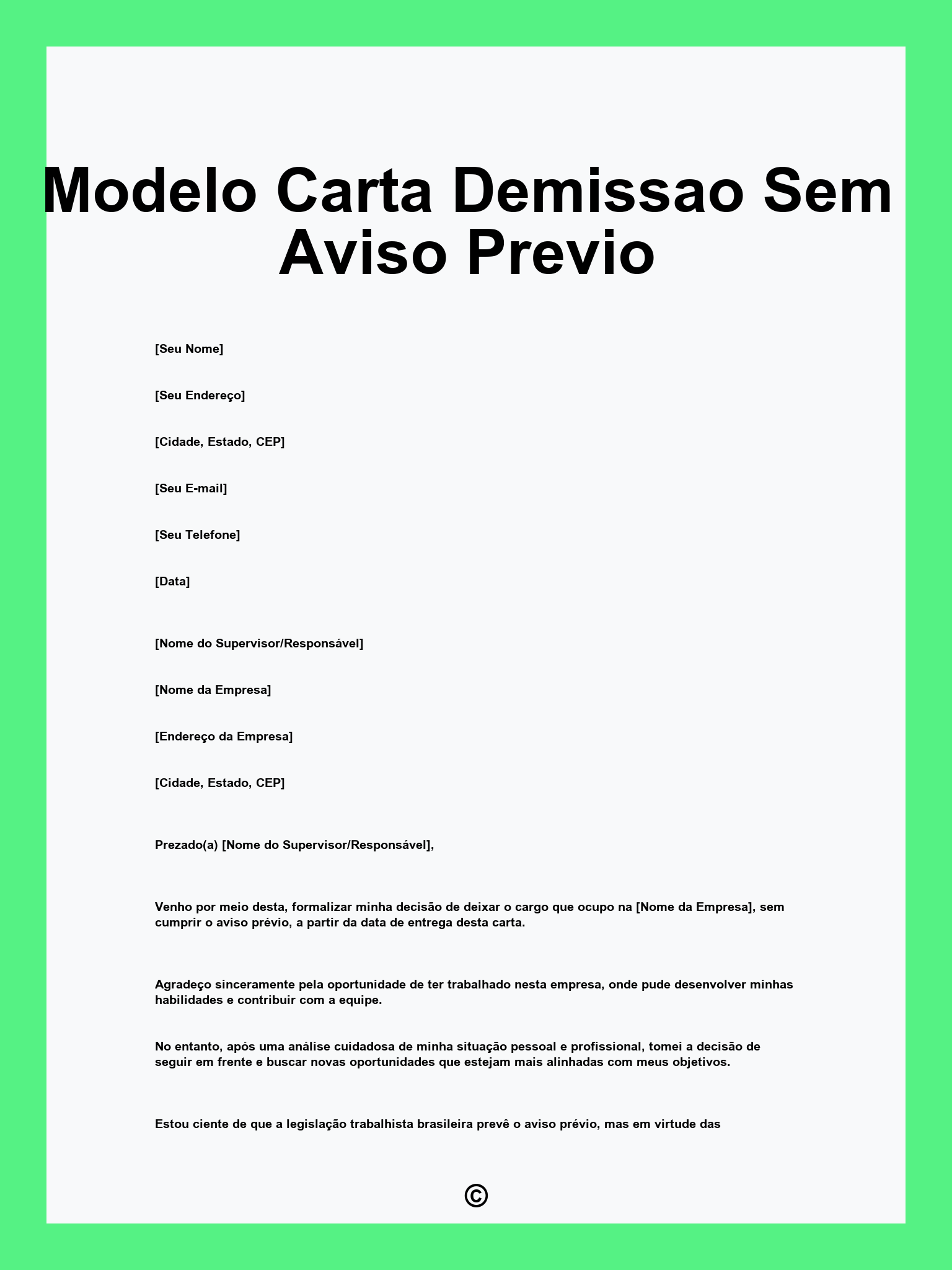 Modelo Carta Demissao Sem Aviso Previo