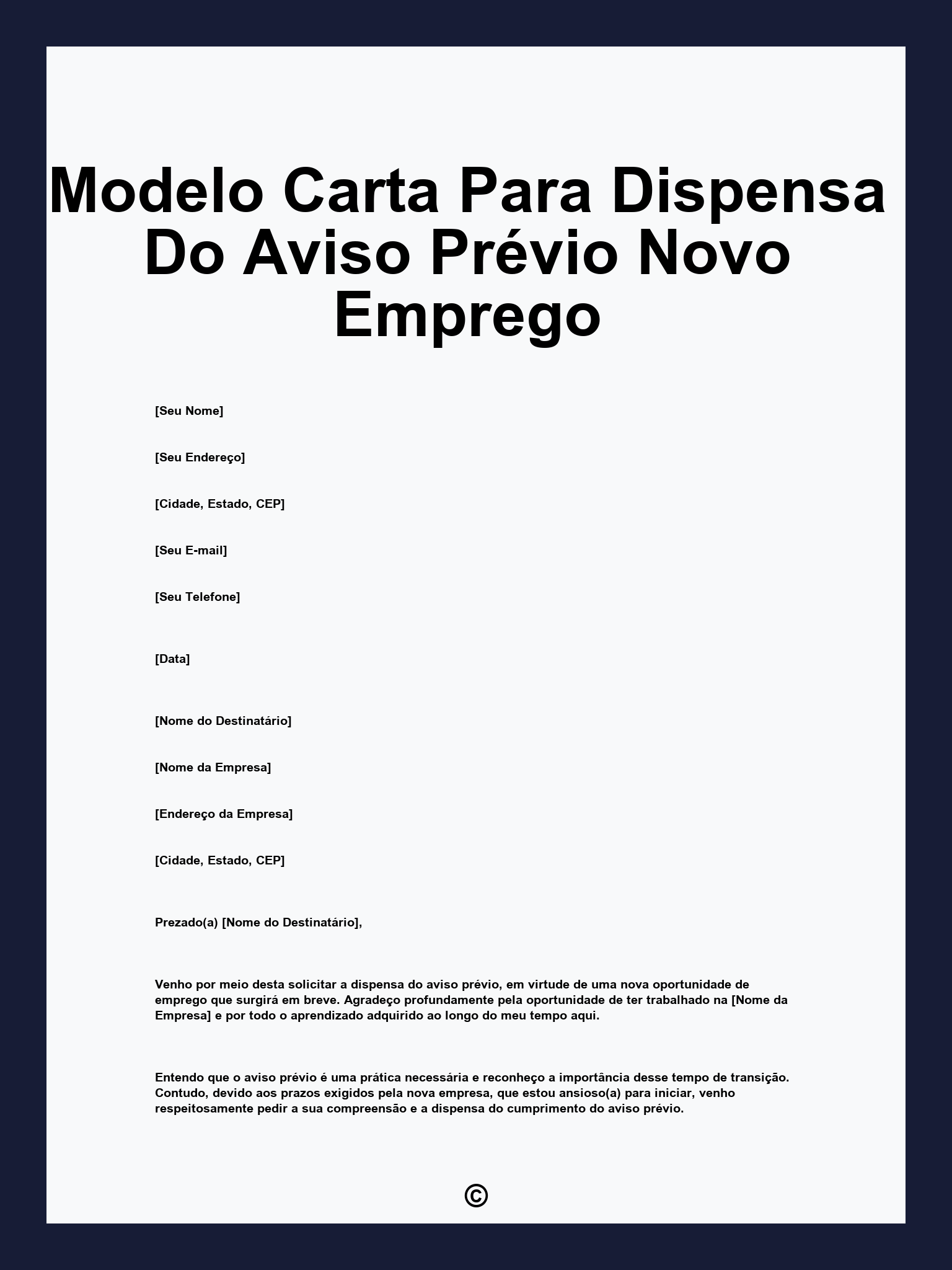 Modelo Carta Para Dispensa Do Aviso Prévio Novo Emprego