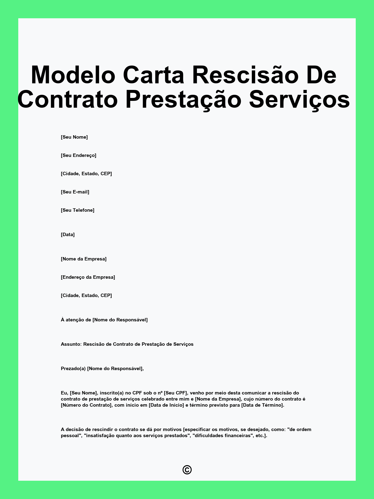 Modelo Carta Rescisão De Contrato Prestação Serviços