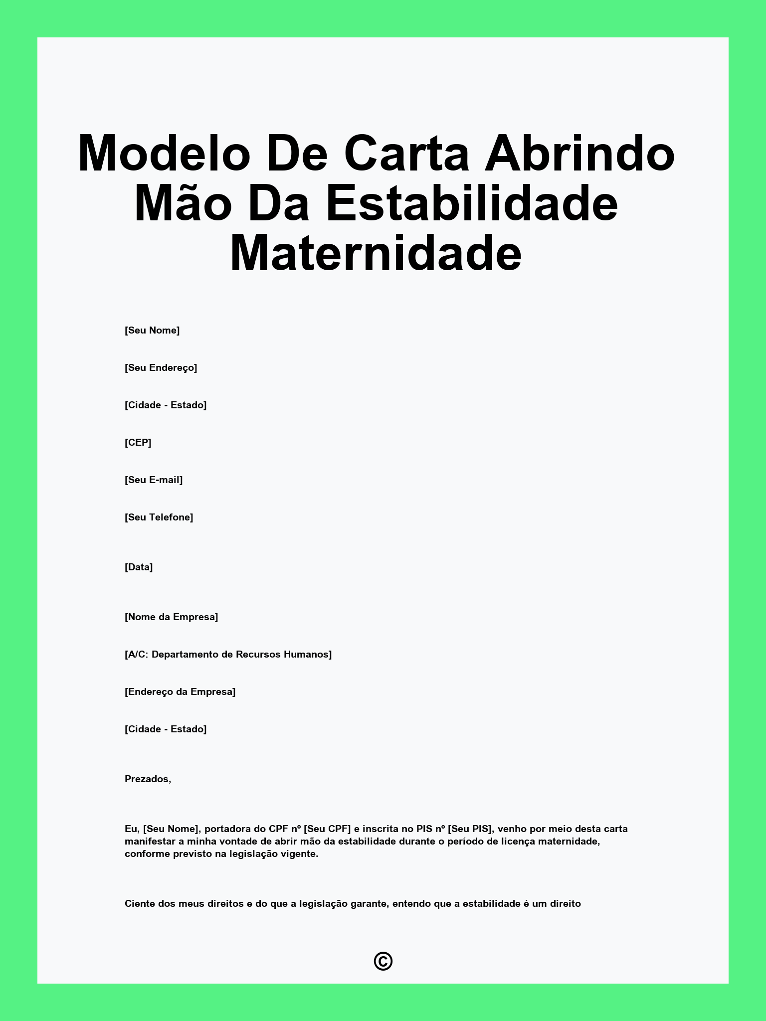 Modelo De Carta Abrindo Mão Da Estabilidade Maternidade