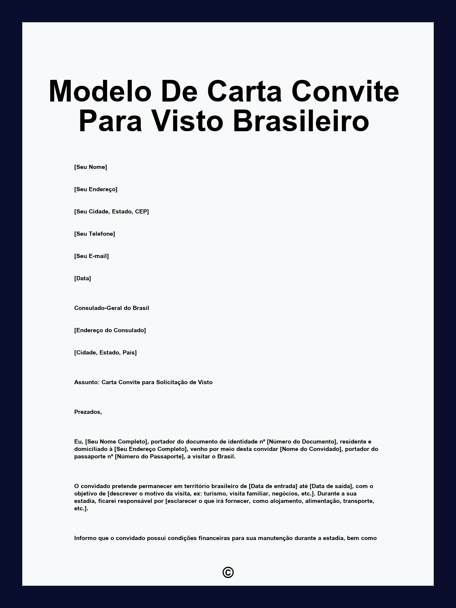 Modelo De Carta Convite Para Visto Brasileiro