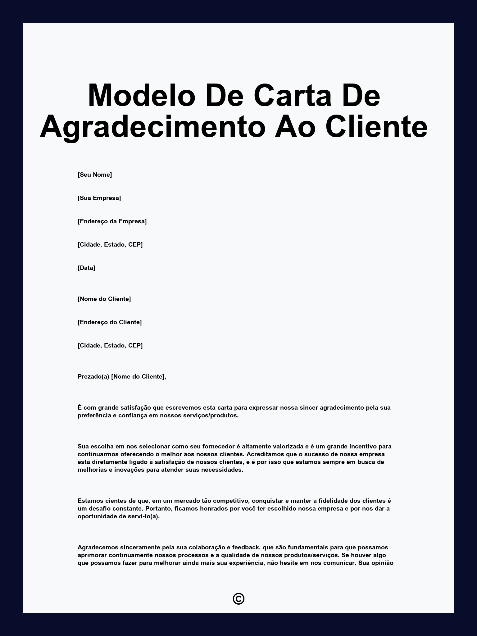 Modelo De Carta De Agradecimento Ao Cliente