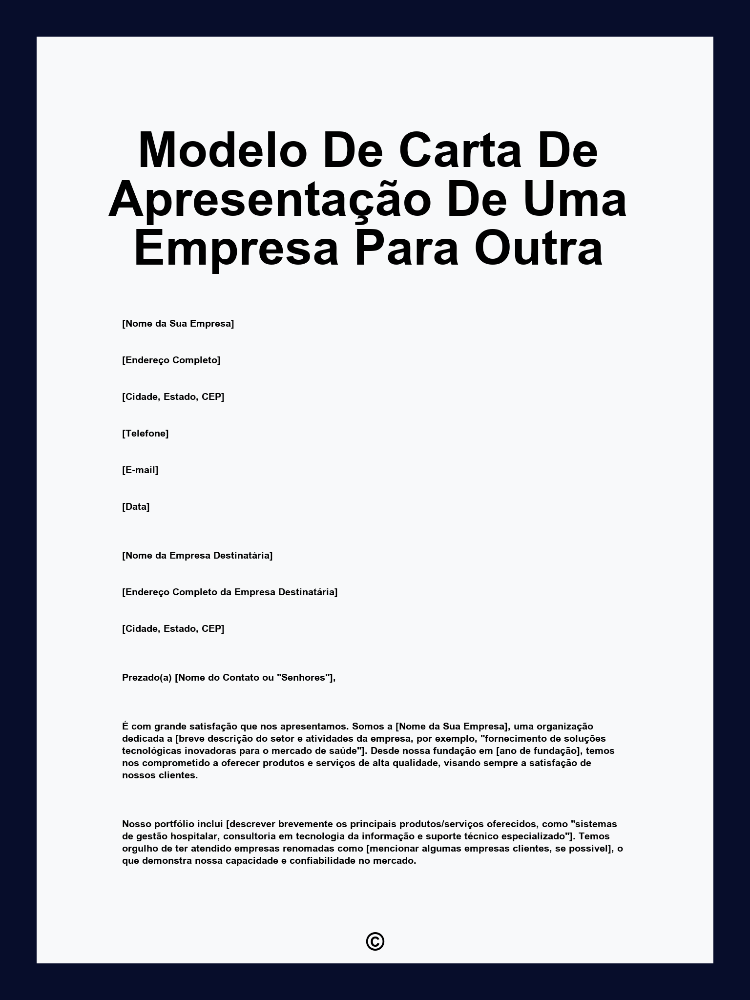 Modelo De Carta De Apresentação De Uma Empresa Para Outra