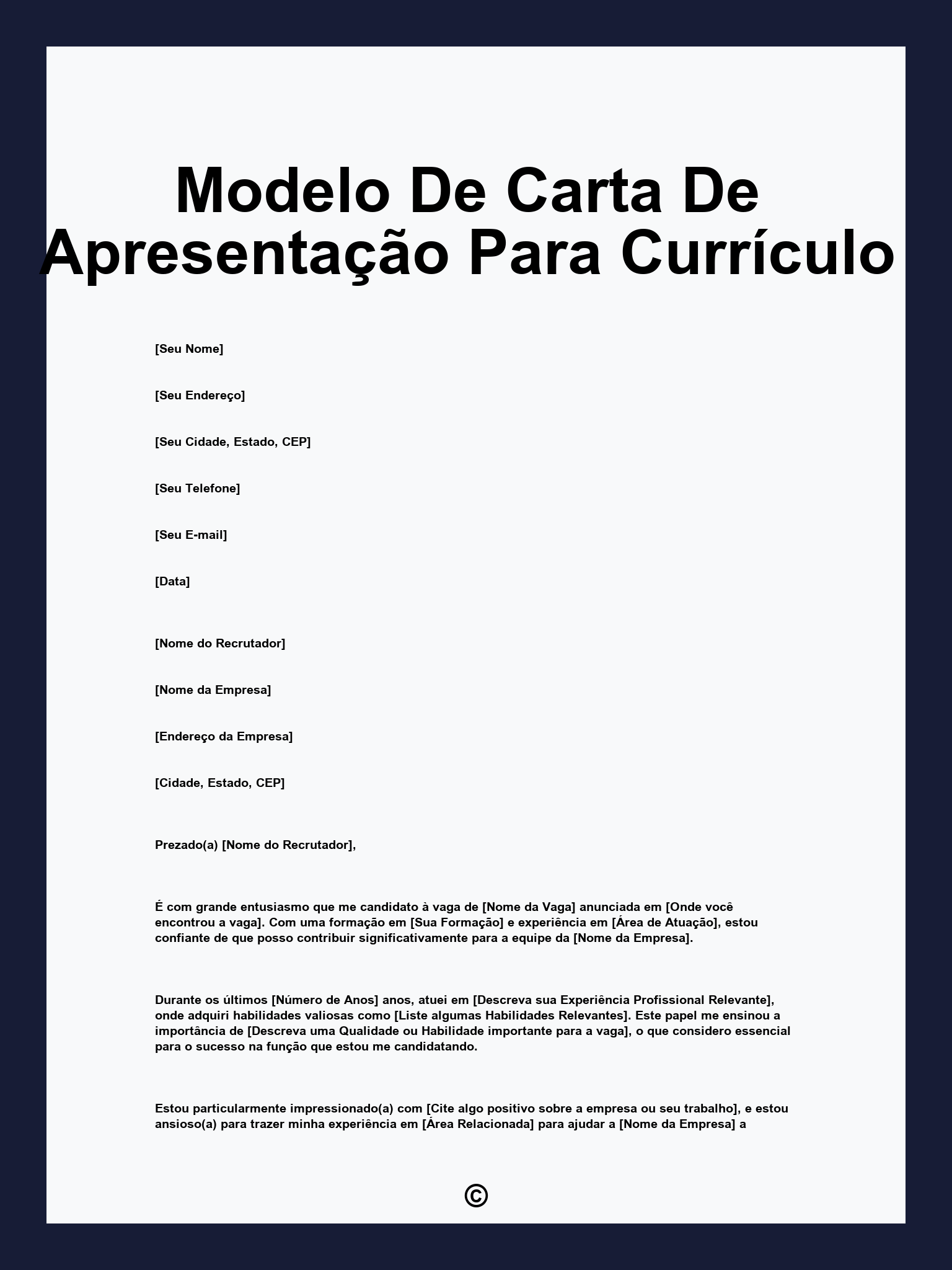 Modelo De Carta De Apresentação Para Currículo
