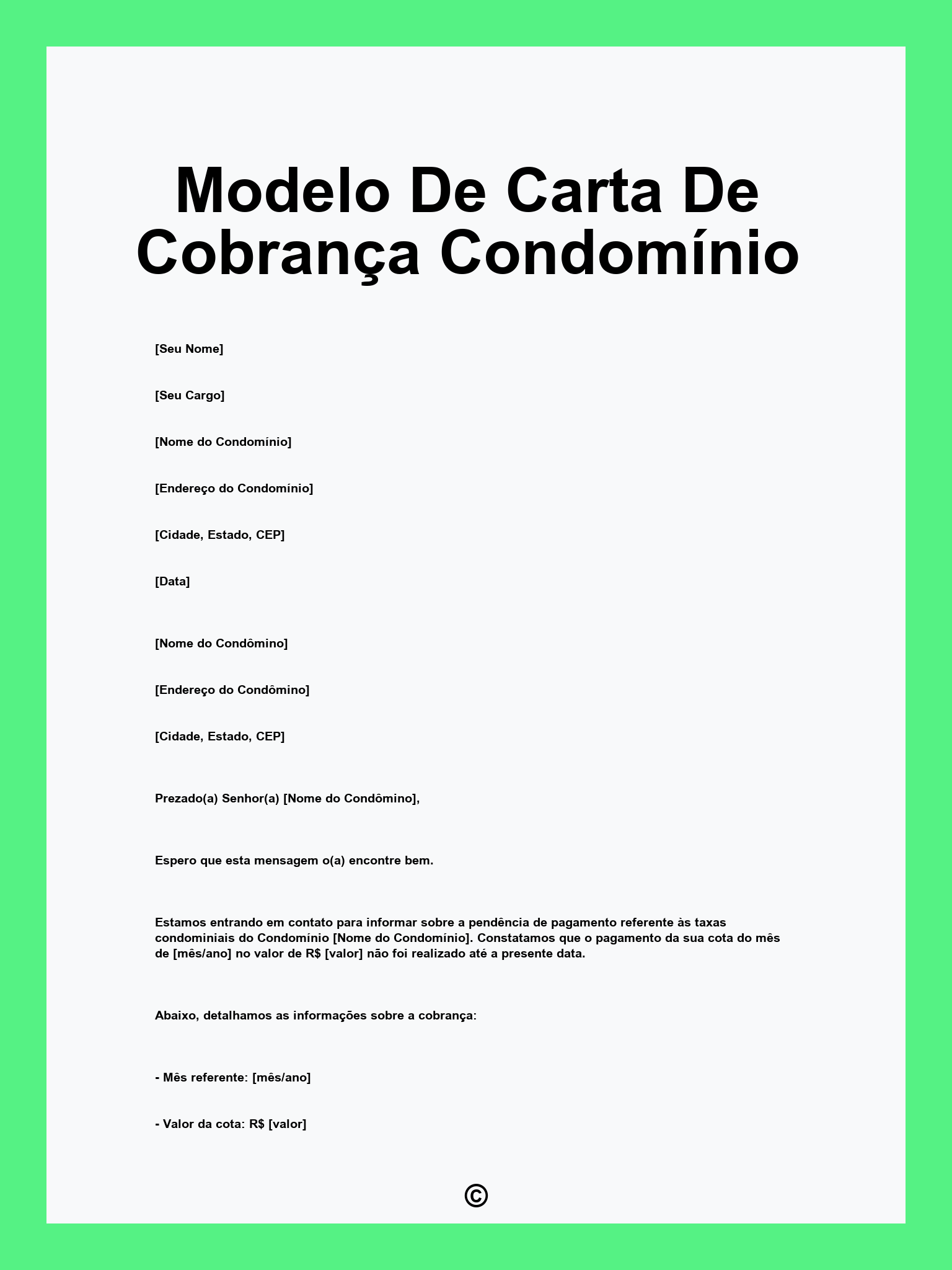 Modelo De Carta De Cobrança Condomínio