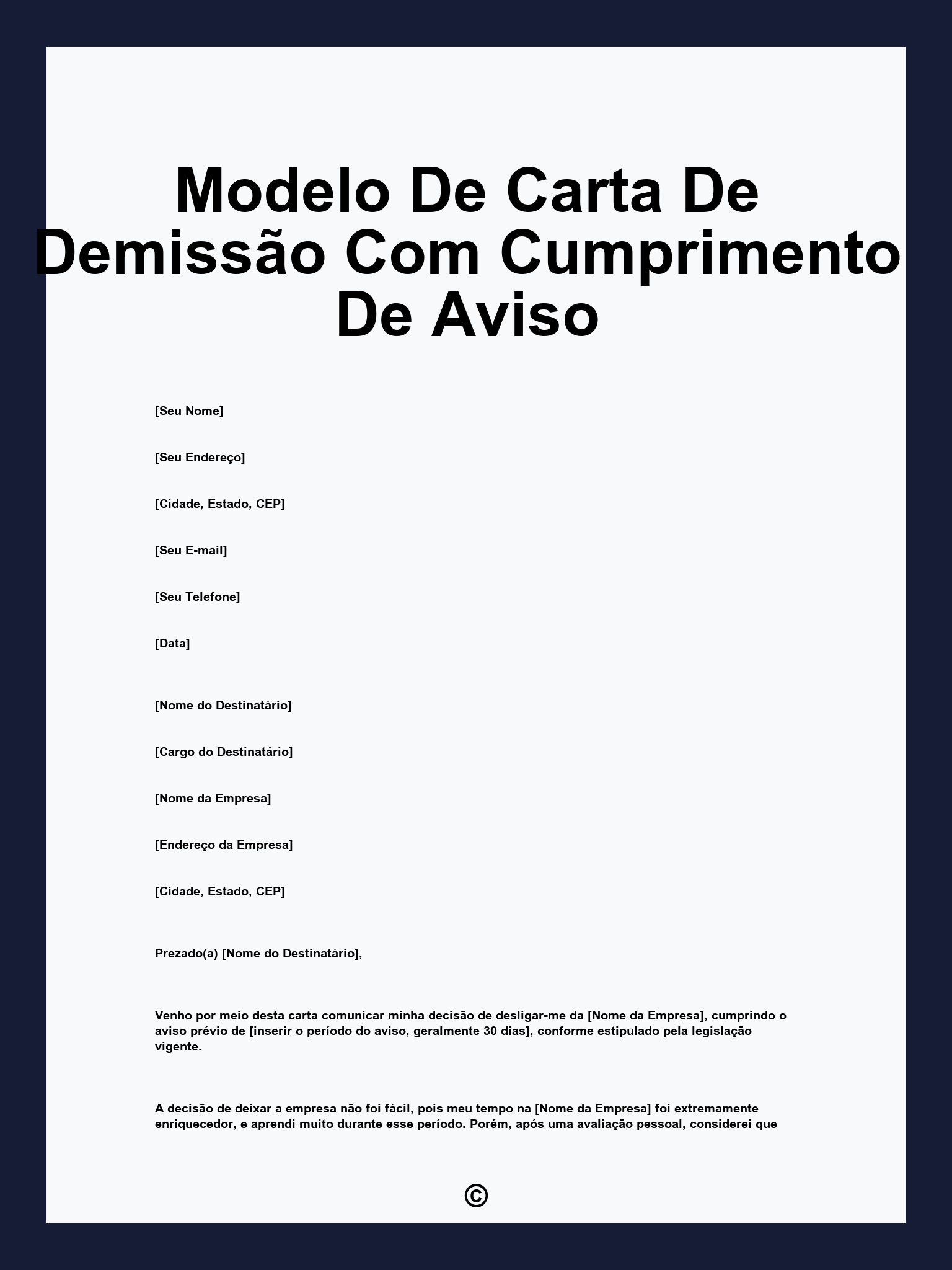 Modelo De Carta De Demissão Com Cumprimento De Aviso