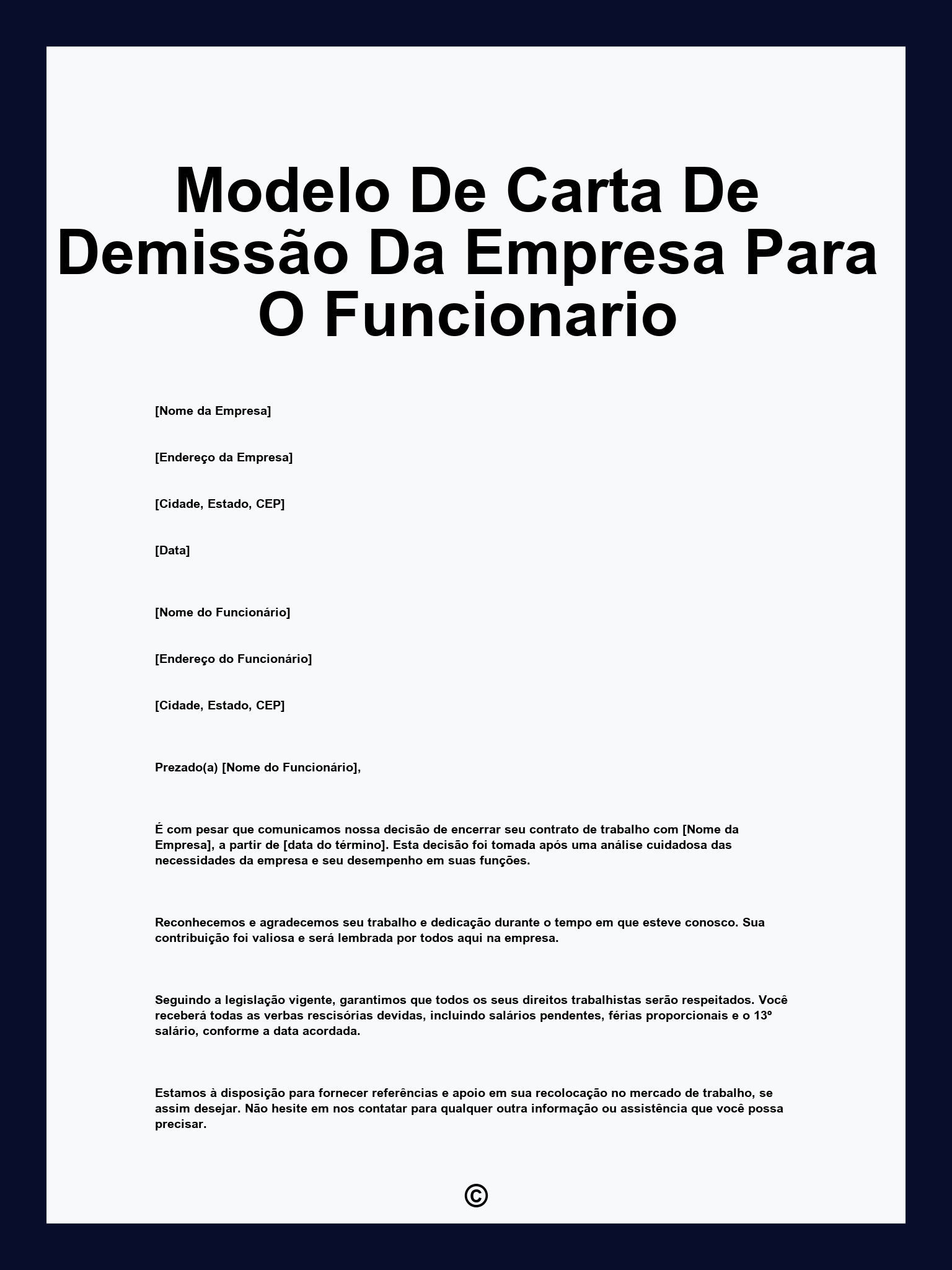 Modelo De Carta De Demissão Da Empresa Para O Funcionario