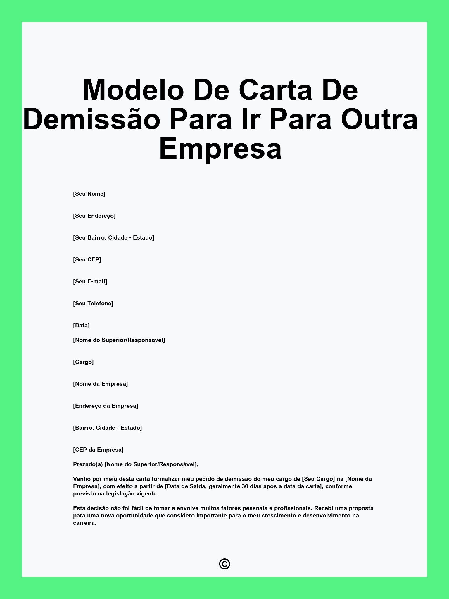 Modelo De Carta De Demissão Para Ir Para Outra Empresa