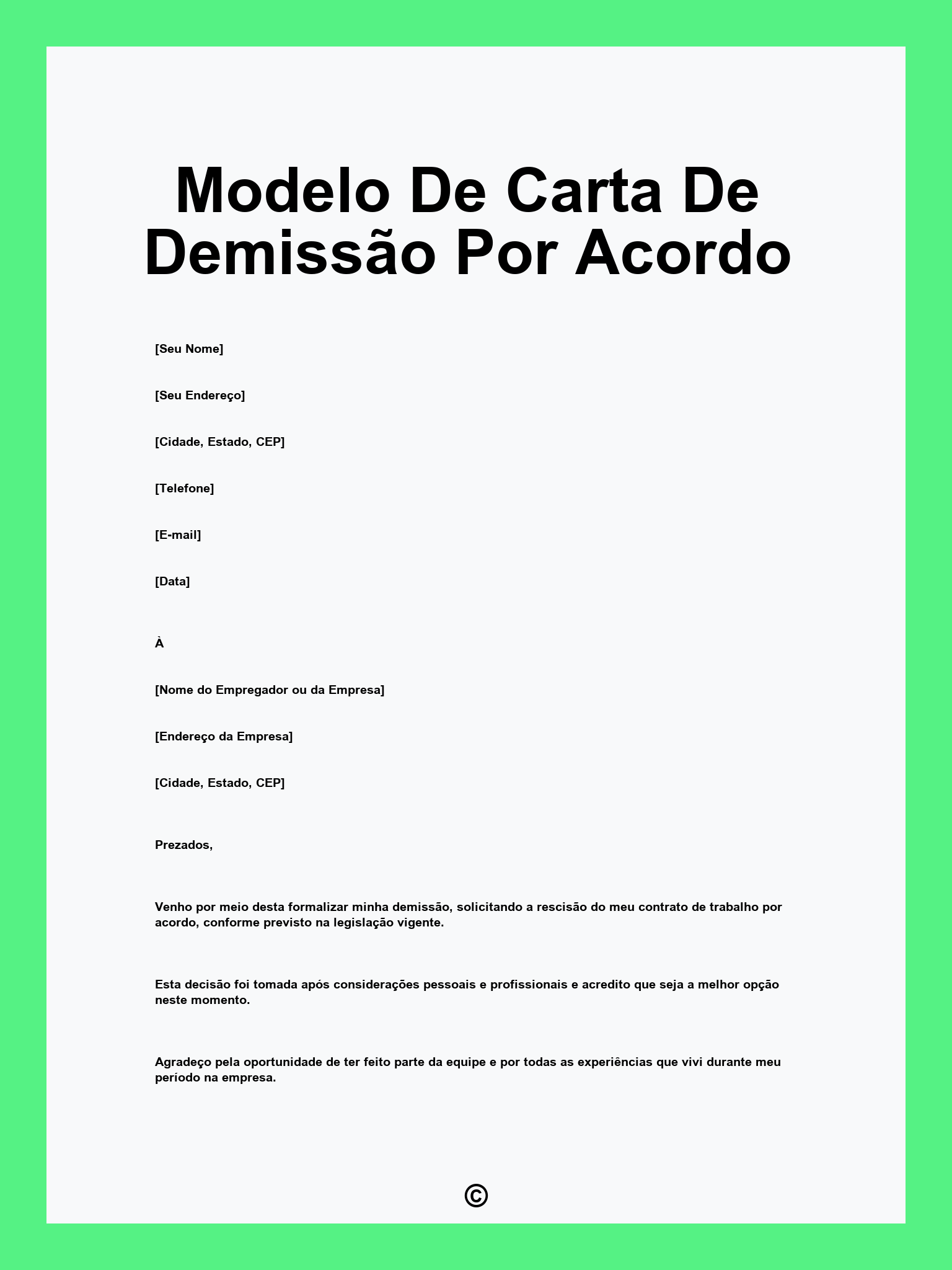 Modelo De Carta De Demissão Por Acordo