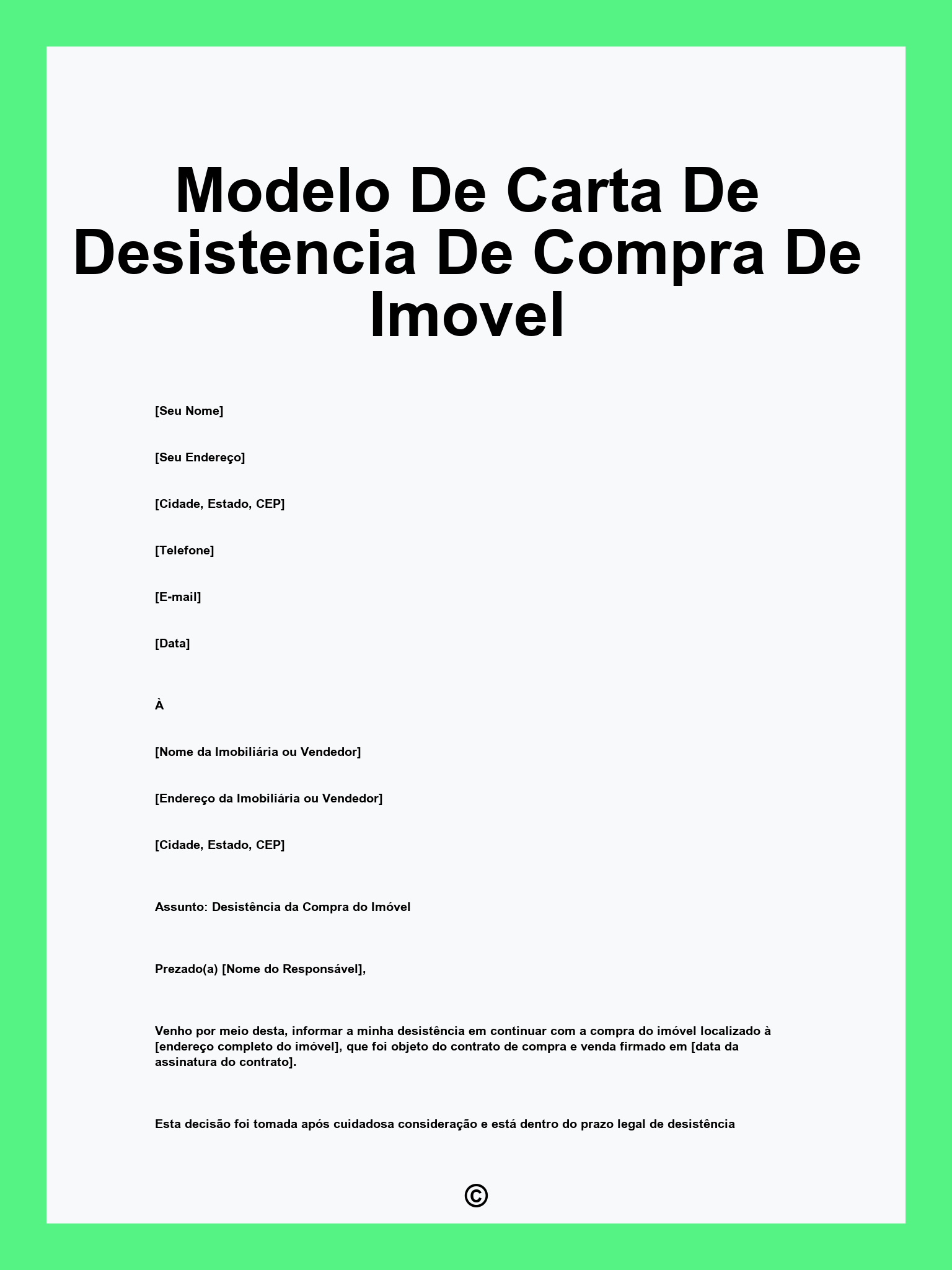 Modelo De Carta De Desistencia De Compra De Imovel