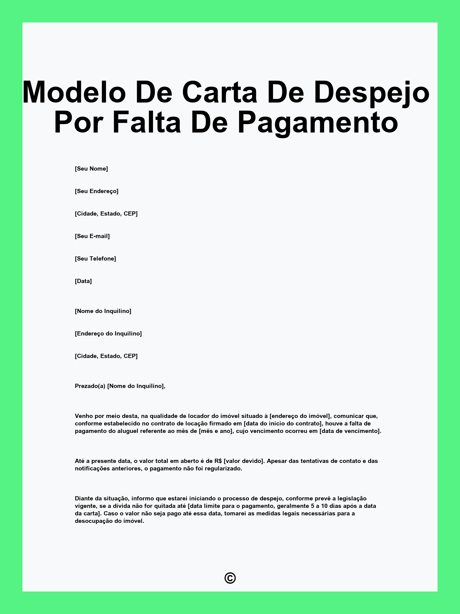 Modelo De Carta De Despejo Por Falta De Pagamento