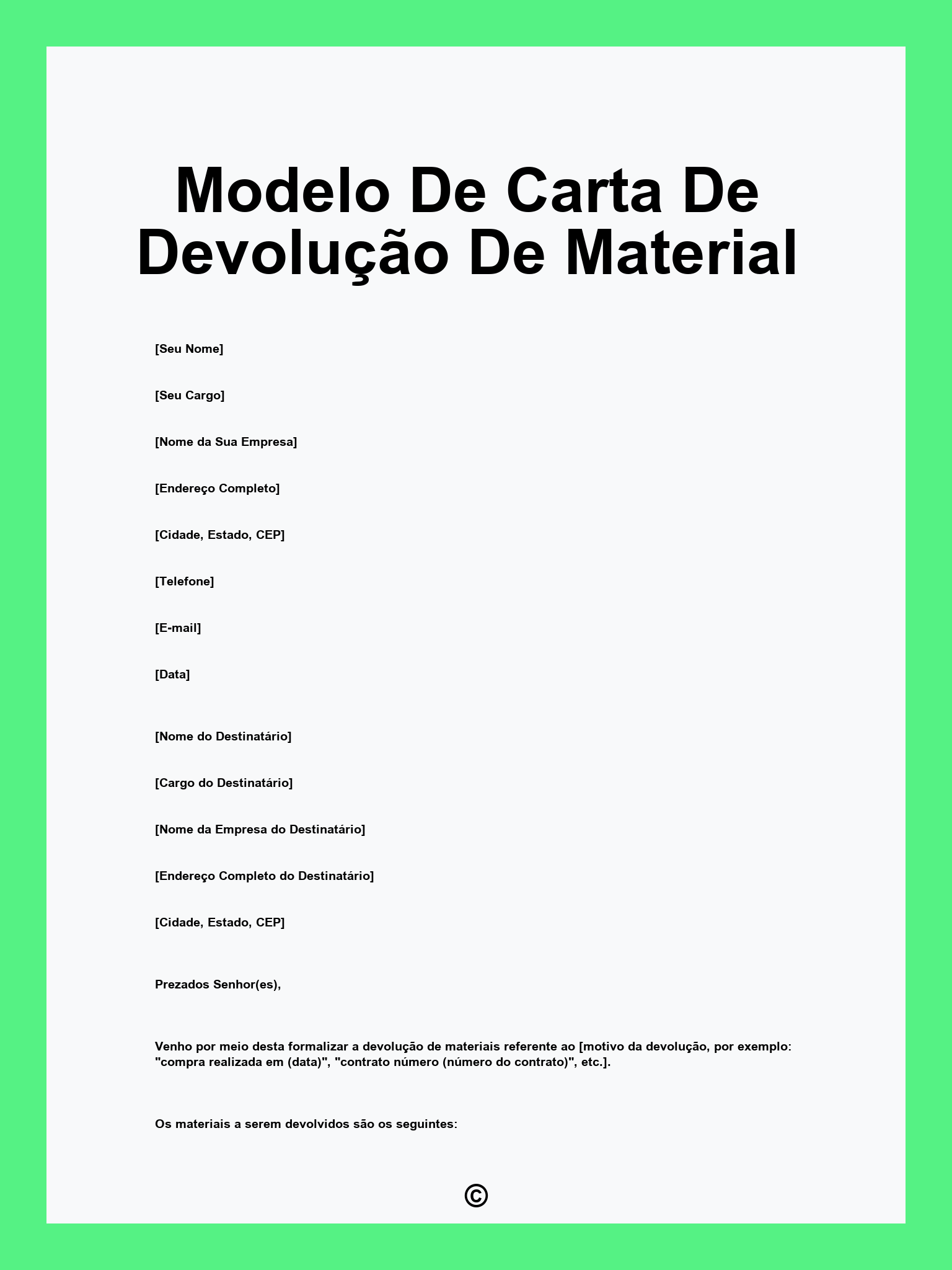 Modelo De Carta De Devolução De Material