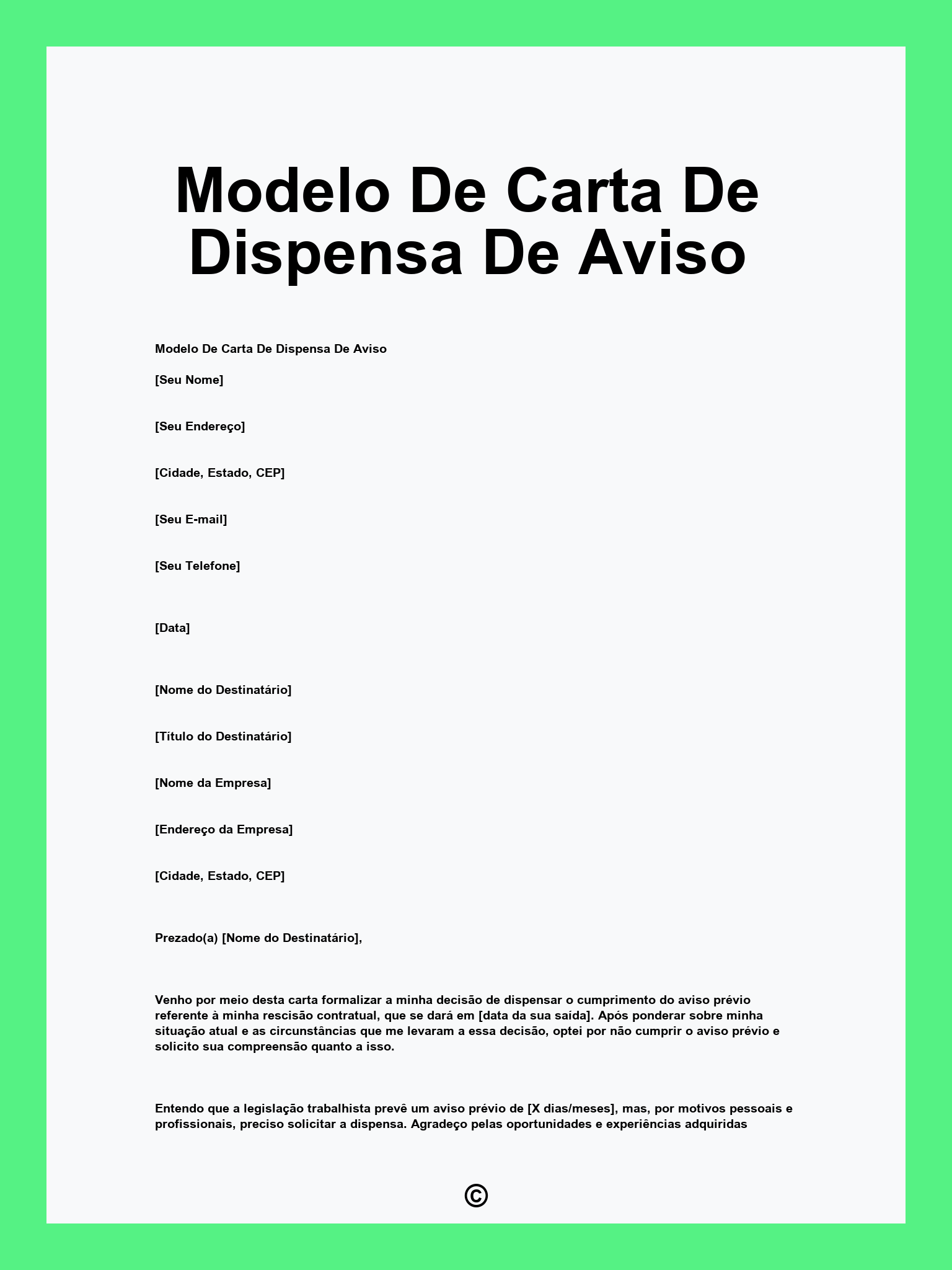 Modelo De Carta De Dispensa De Aviso