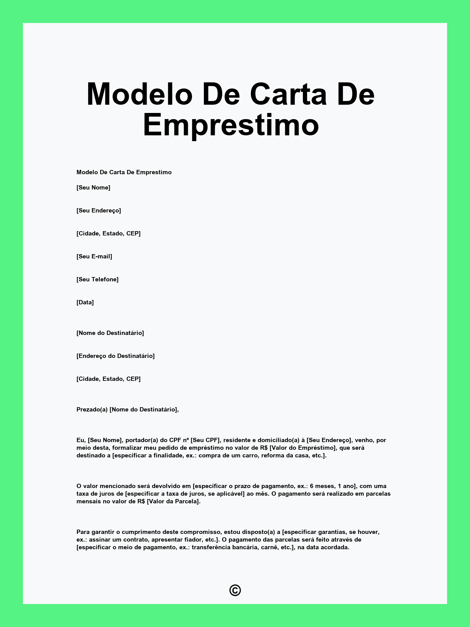 Modelo De Carta De Emprestimo