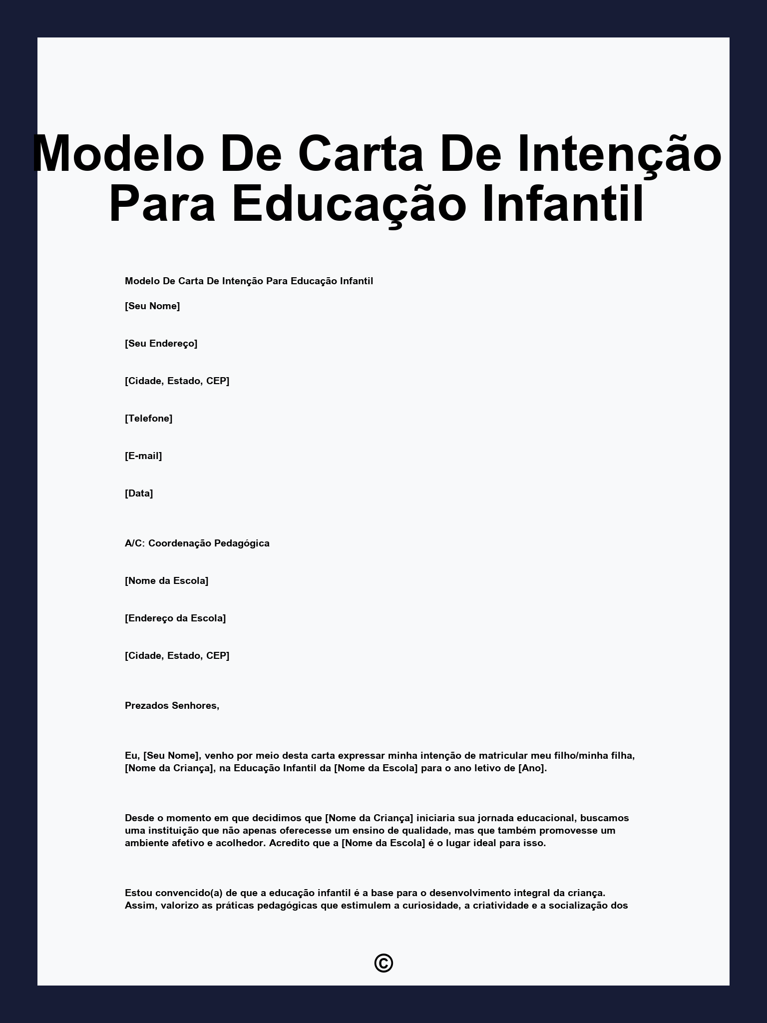 Modelo De Carta De Intenção Para Educação Infantil