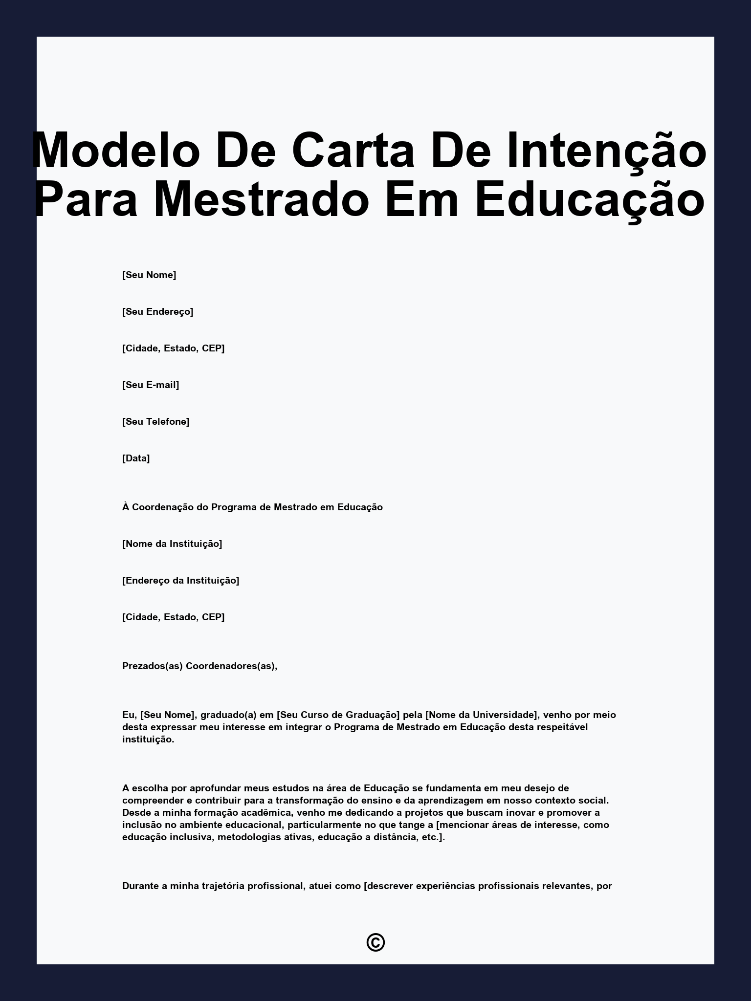 Modelo De Carta De Intenção Para Mestrado Em Educação