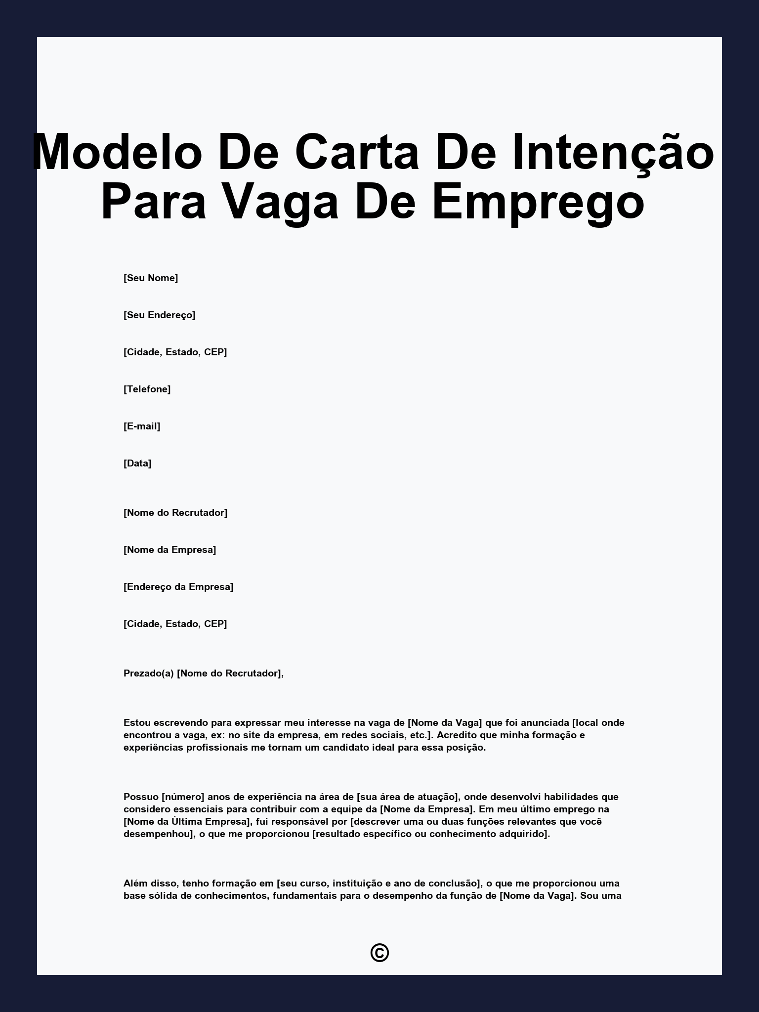 Modelo De Carta De Intenção Para Vaga De Emprego