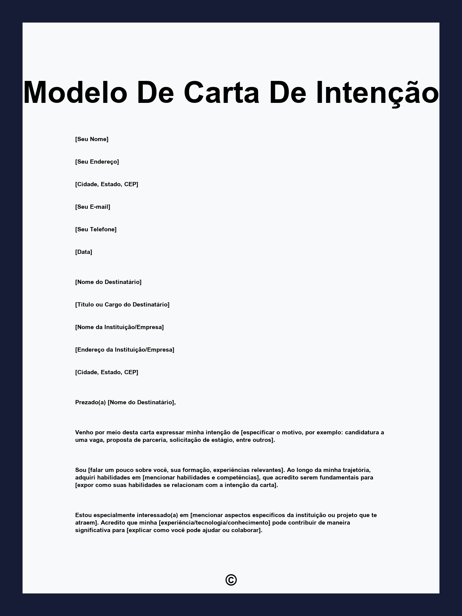 Modelo De Carta De Intenção