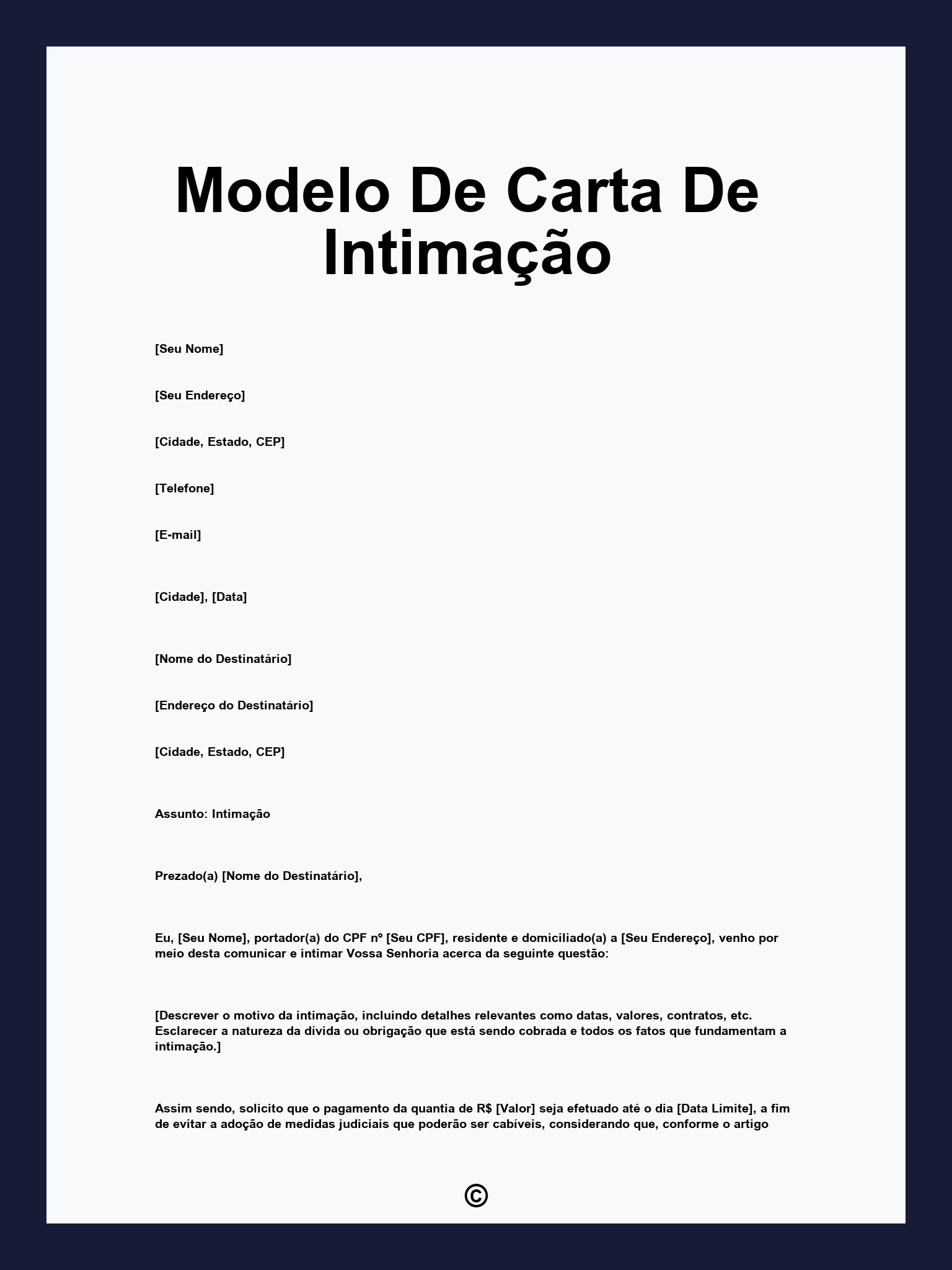 Modelo De Carta De Intimação