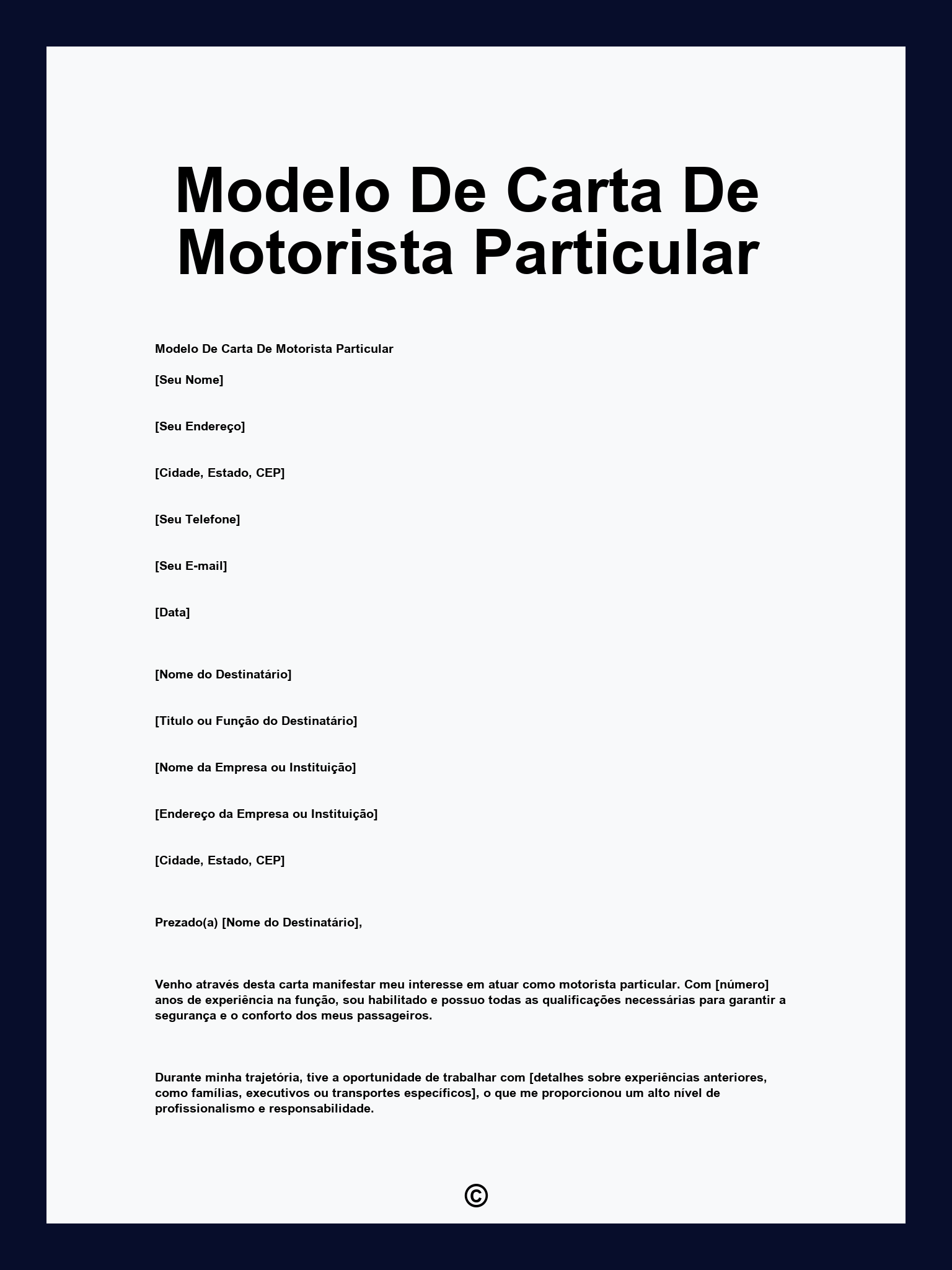 Modelo De Carta De Motorista Particular