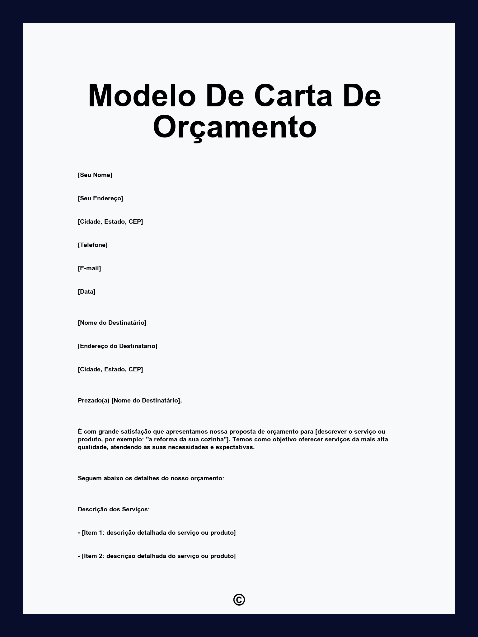 Modelo De Carta De Orçamento