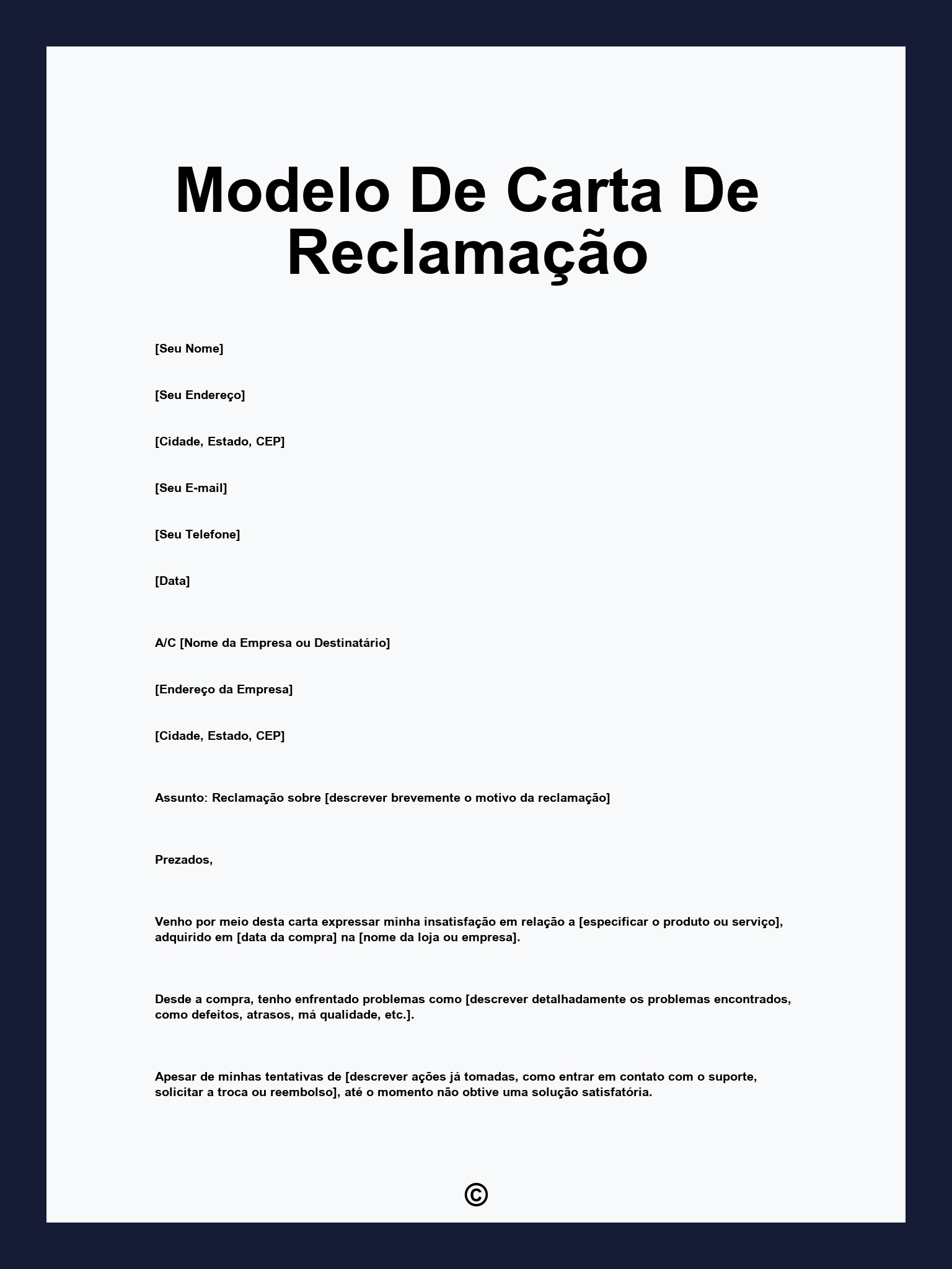Modelo De Carta De Reclamação