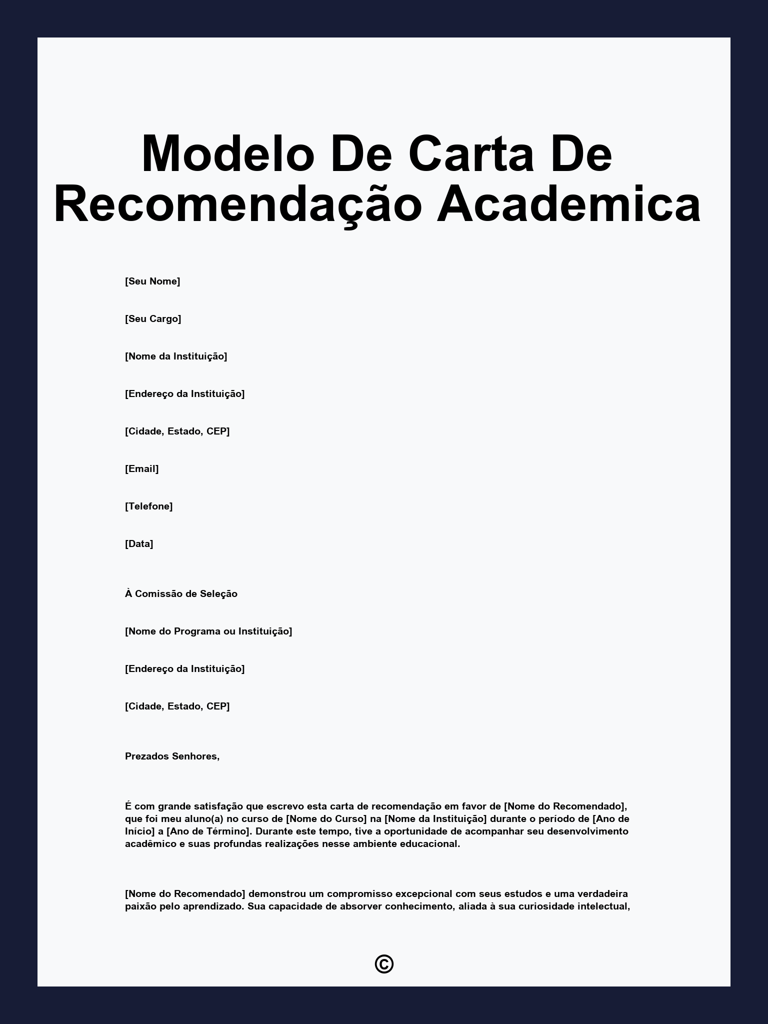 Modelo De Carta De Recomendação Academica
