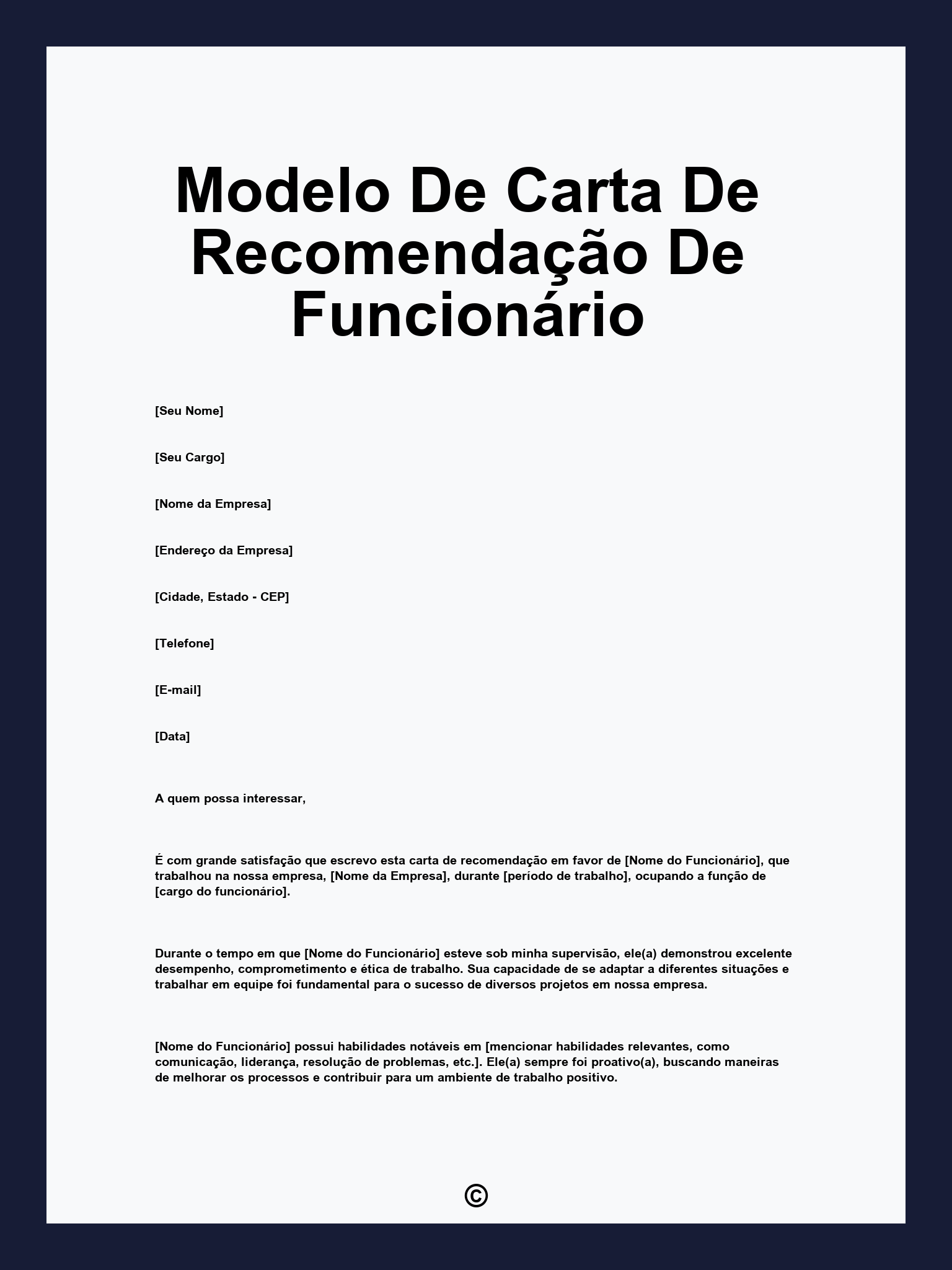 Modelo De Carta De Recomendação De Funcionário
