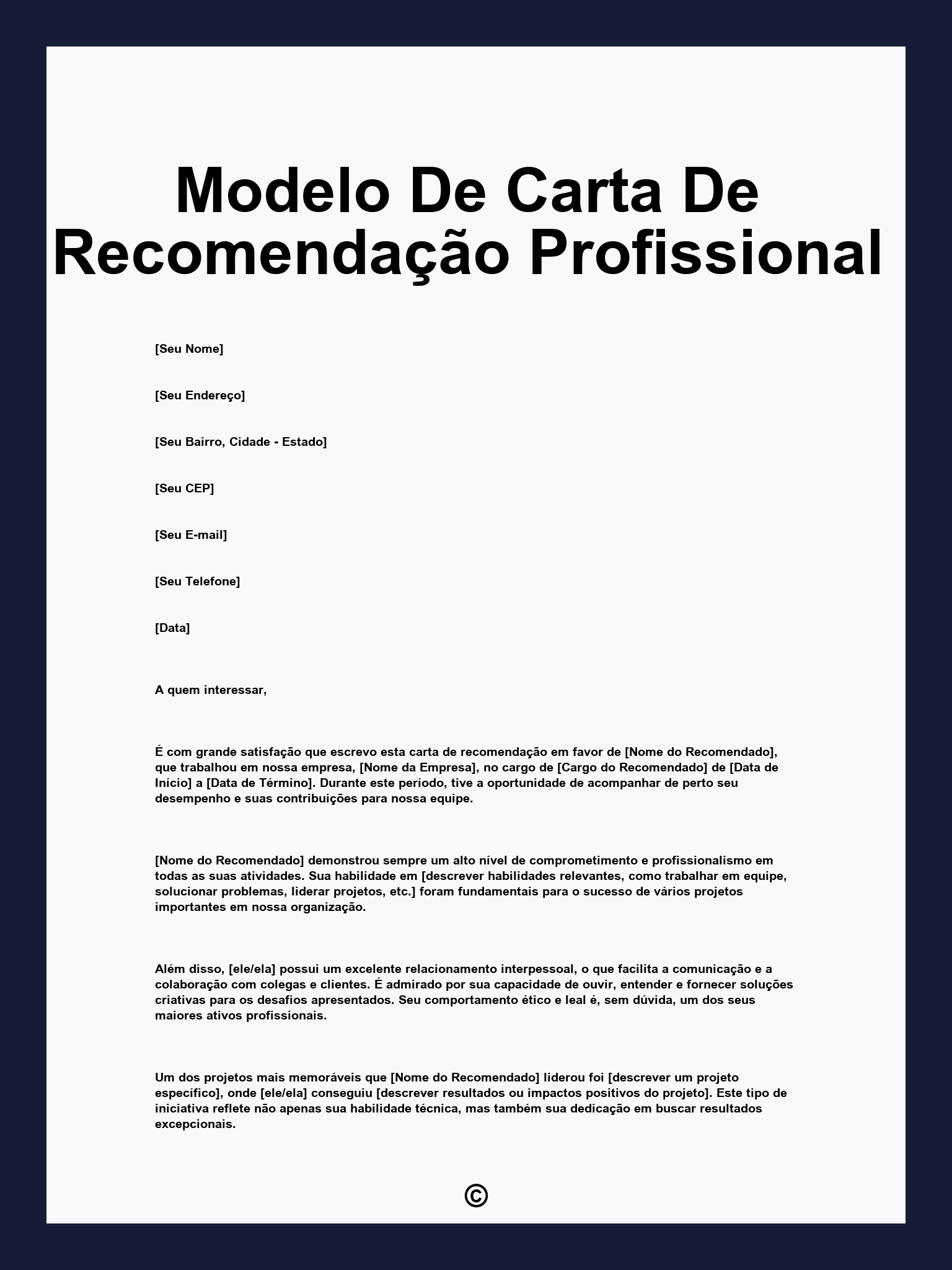 Modelo De Carta De Recomendação Profissional