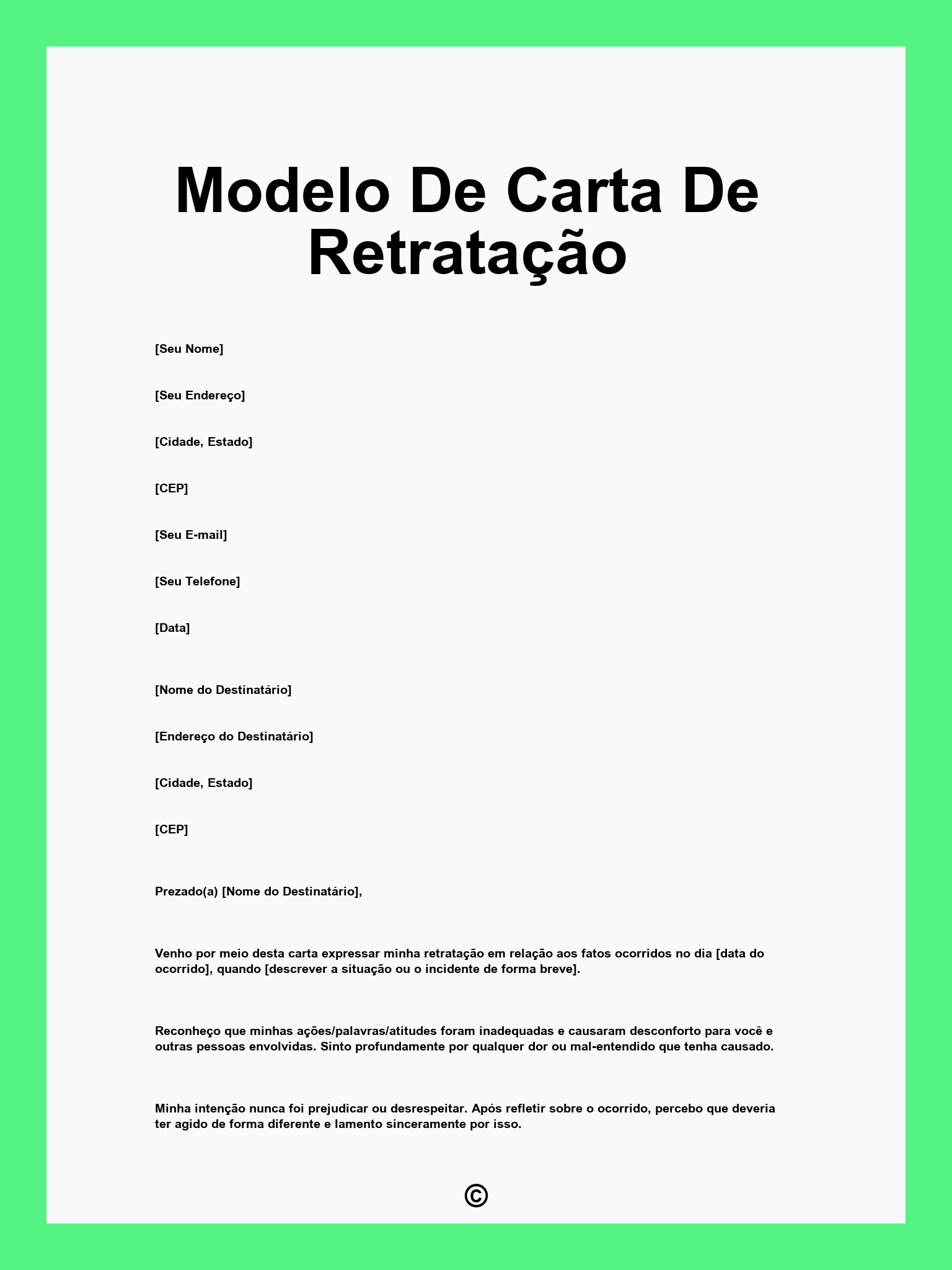 Modelo De Carta De Retratação