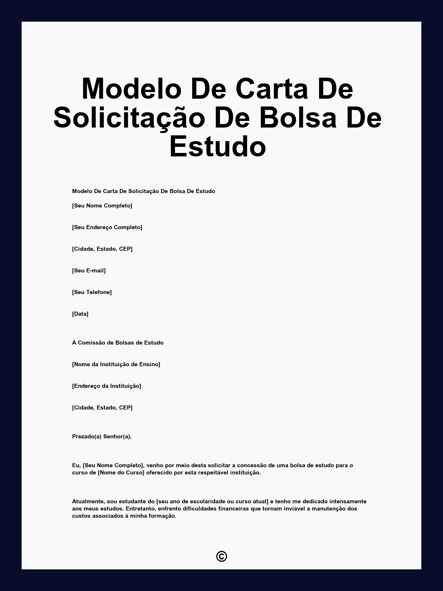 Modelo De Carta De Solicitação De Bolsa De Estudo