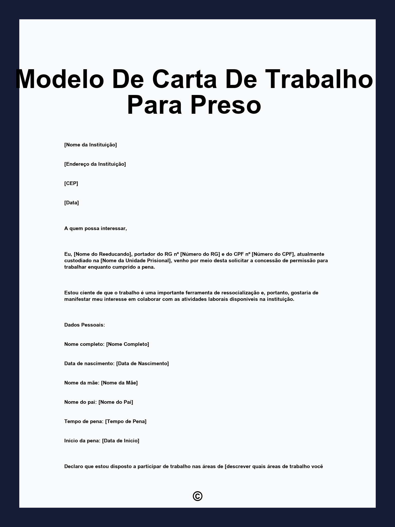 Modelo De Carta De Trabalho Para Preso
