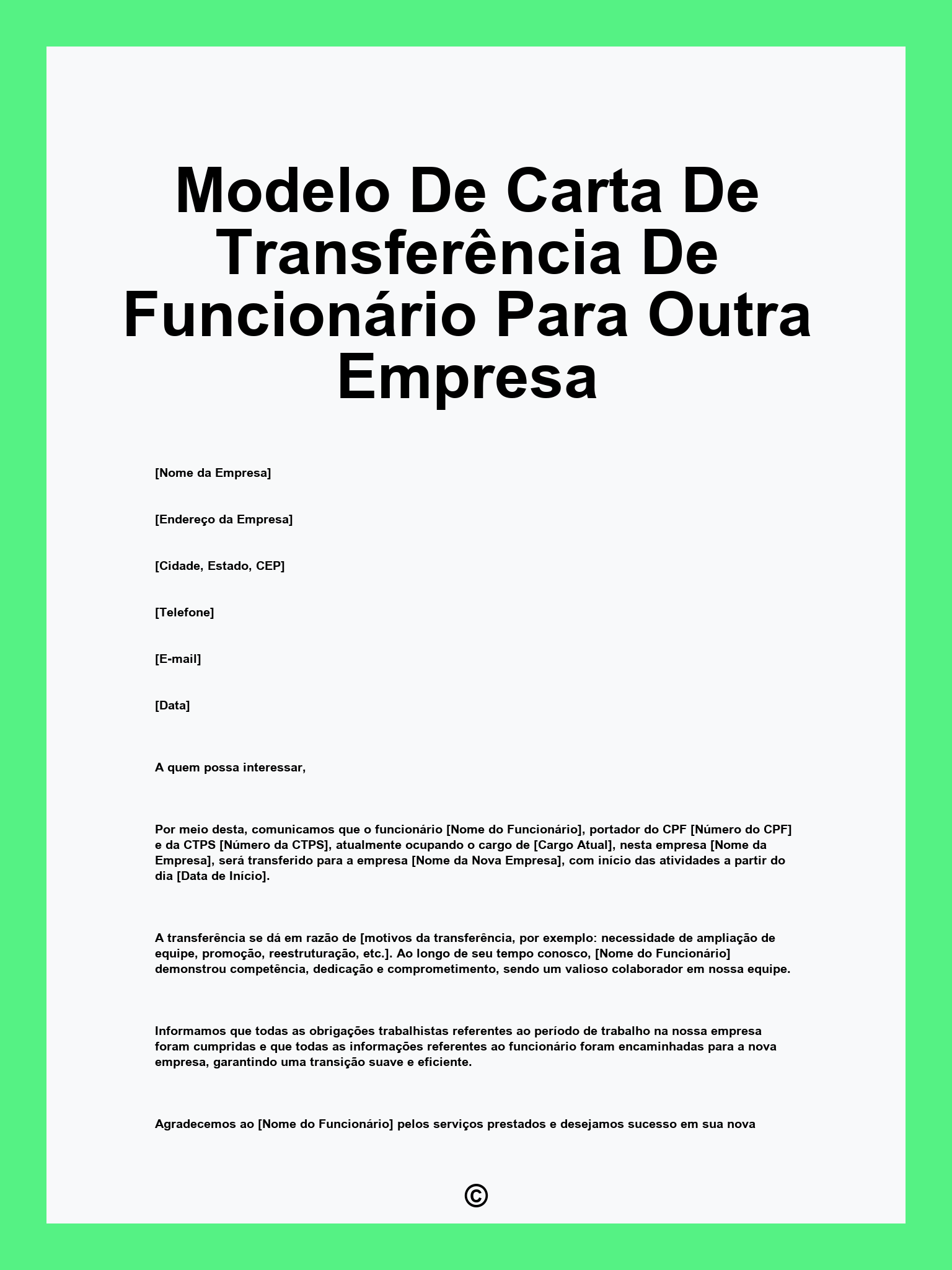 Modelo De Carta De Transferência De Funcionário Para Outra Empresa