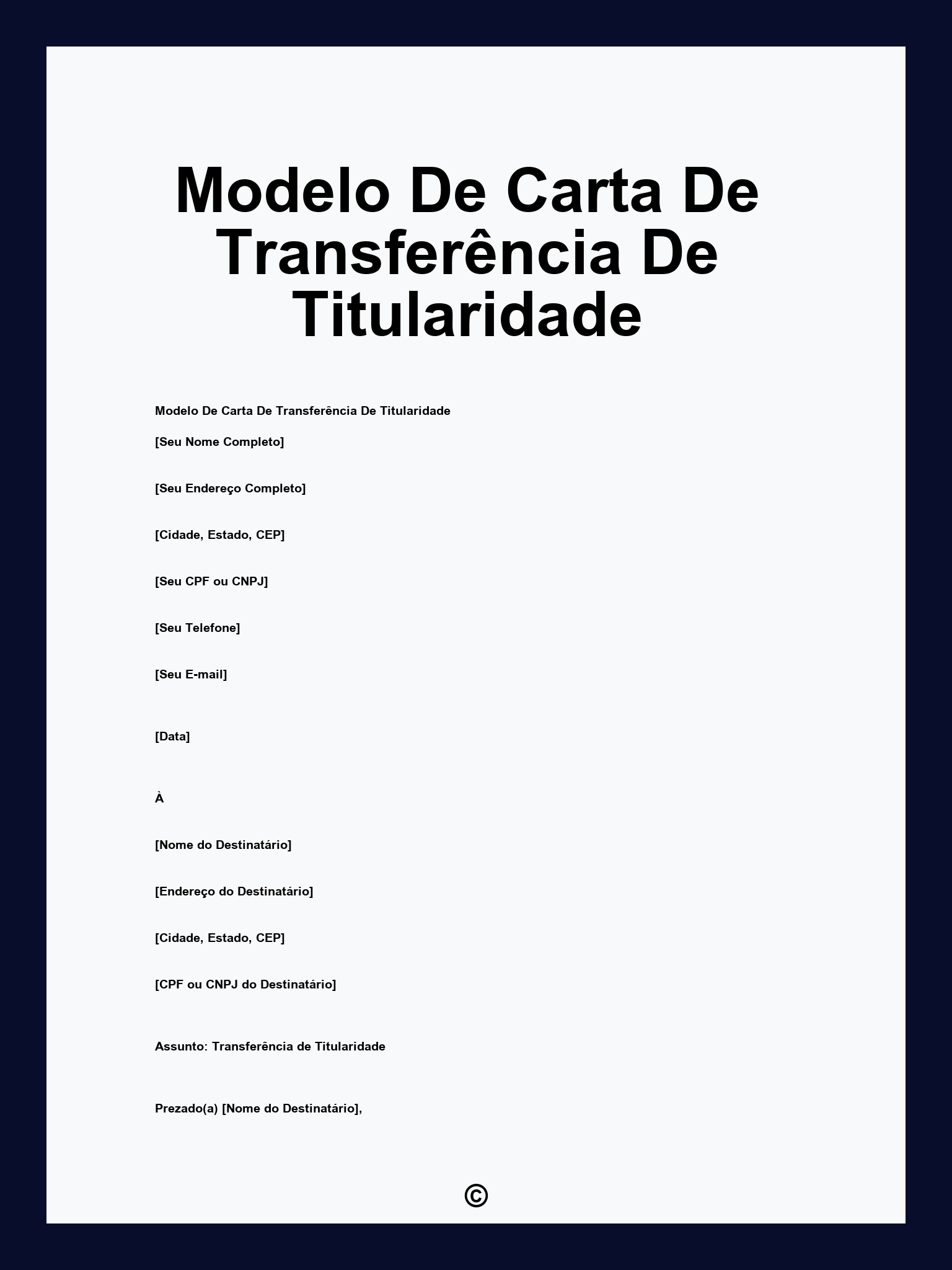 Modelo De Carta De Transferência De Titularidade