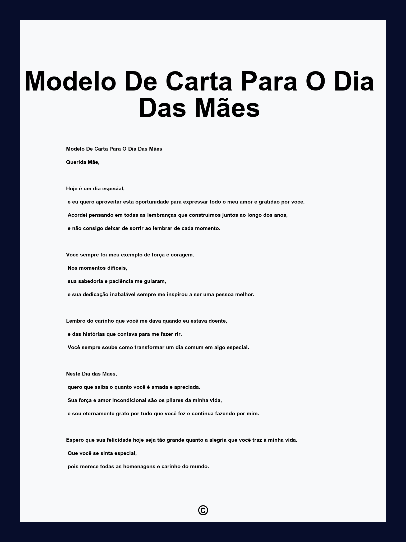 Modelo De Carta Para O Dia Das Mães