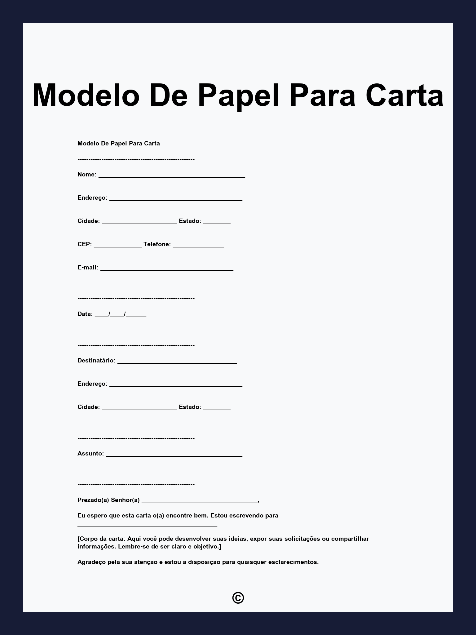 Modelo De Papel Para Carta